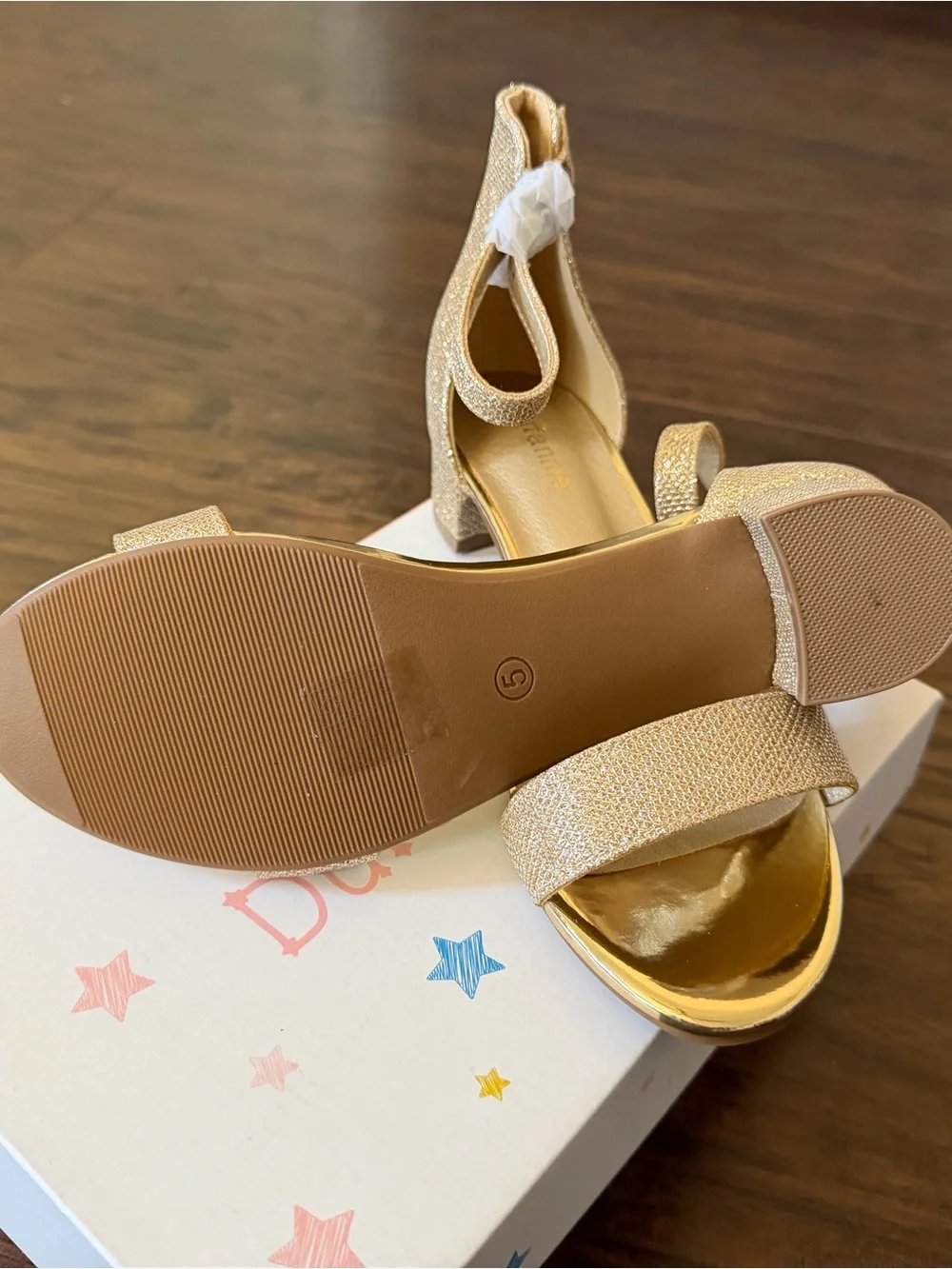 Dufannie big kids  Gold Glitter Block Heel Sandals